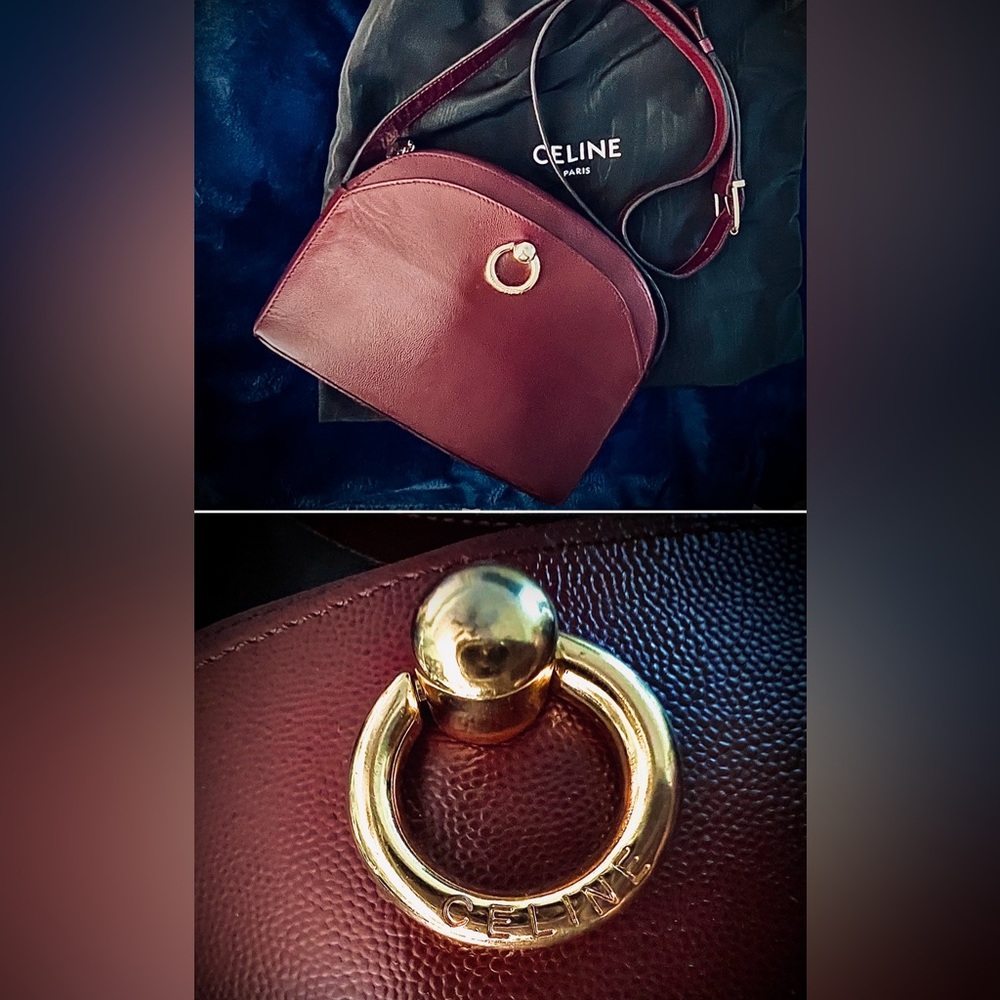Celine-Bordeaux/Vintage/Crossbody/vegan materials gold tone hdwe/DB🤩Nice
